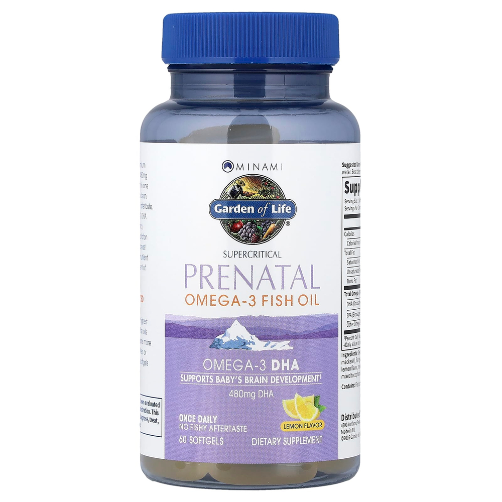 Minami Nutrition, Supercritical Prenatal, рыбий жир омега-3 со вкусом лимона, 60 мягких желатиновых капсул