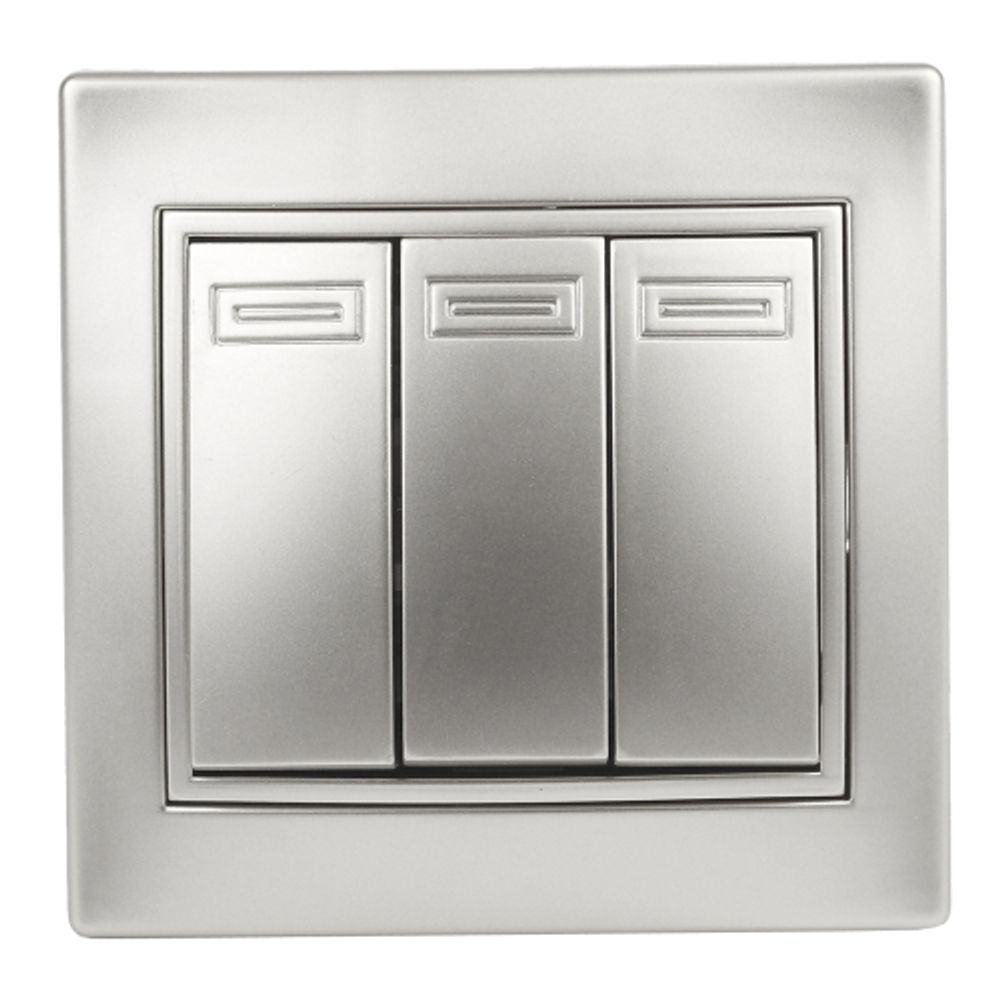 1-106-03 Intro Выключатель тройной, 10А-250В, IP20, СУ, Plano, алюминий | Intro Plano