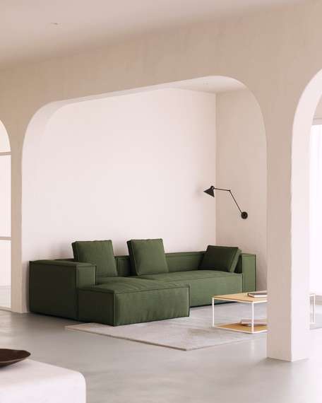 3-х местный диван Blok с левым шезлонгом в зеленом толстом вельвете 300 см