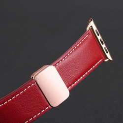 Ремешок из натуральной кожи красного цвета от Dux Ducis для смарт часов Apple Watch 42, 44, 45, 46, 49мм, серия YA Series