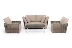 "Форли" лаунж-зона 4-местная плетеная из роупа (веревки), каркас алюминиевый светло-серый, роуп серо-коричневый