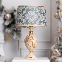 Настольная лампа Флер де Лис Айври с абажуром Тюссо Vatican (Ватикан) Аквамарин