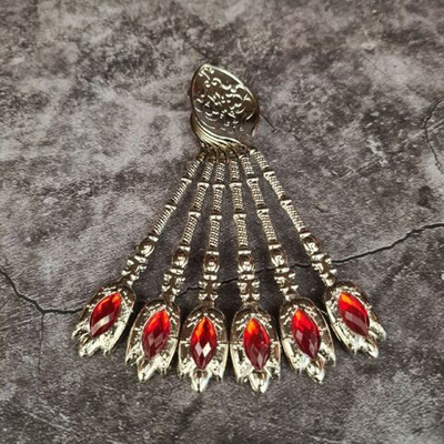 Набор ложек "Тюльпан" с камушком 6 шт/ACAR. Турция (серебро-красный)