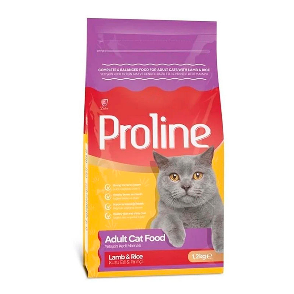 Сухой корм PROLINE с ягненоком и рисом, для кошек, 1,2 кг 02.2025