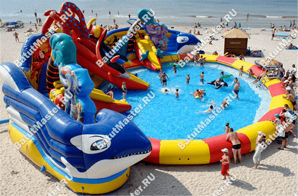 Надувной наземный аквапарк «Аквасфера» с бассейном, 20x18.5x7 м.