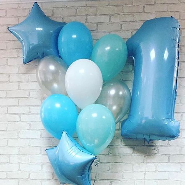 Воздушный шар (40''/102 см) Цифра, 1, Голубой, 1 шт.