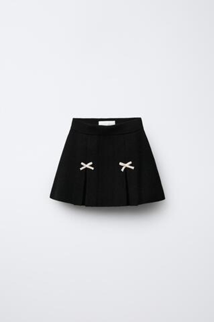 ZARA ТРИКОТАЖНАЯ ЮБКА С БАНТАМИ, ЧЕРНЫЙ