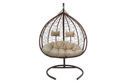 Кресло подвесное Garden Story двойное Феникс (стойка+осн.КОРИЧ,корзн.кор..,подуш.беже.3уп. (M))