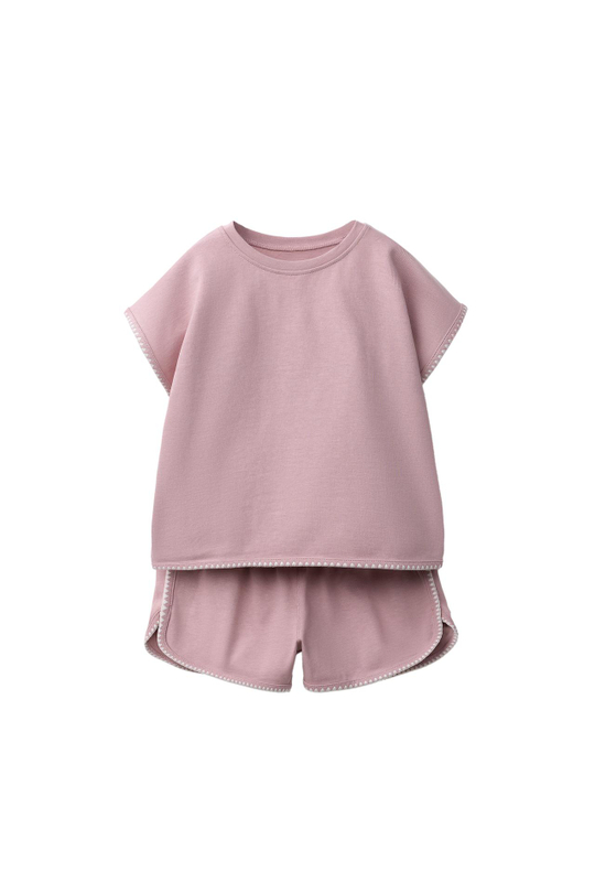 ZARA КОМПЛЕКТ ИЗ ФУТБОЛКИ И ШОРТОВ-БЕРМУД С КОНТРАСТНЫМИ ДЕТАЛЯМИ, РОЗОВЫЙ