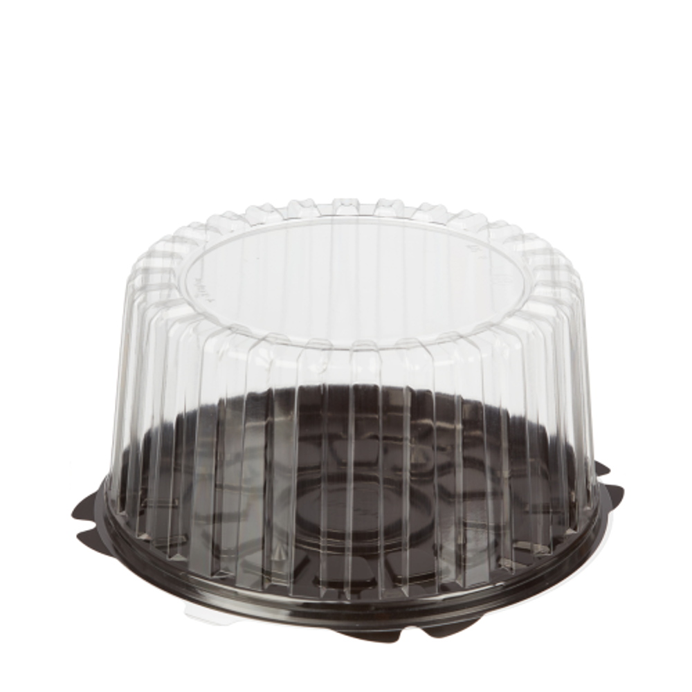 Комус Т-218ДШ (1уп.=170шт.) Дно+Крышка контейнер прозрачный пластиковый для торта ёмкость (220*118) 1кг Дно коричневое