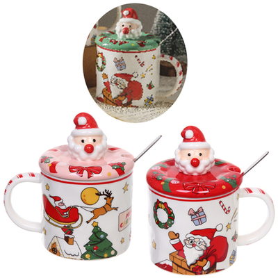 Кружка керамическая 350мл «Санта» с крышкой и ложкой