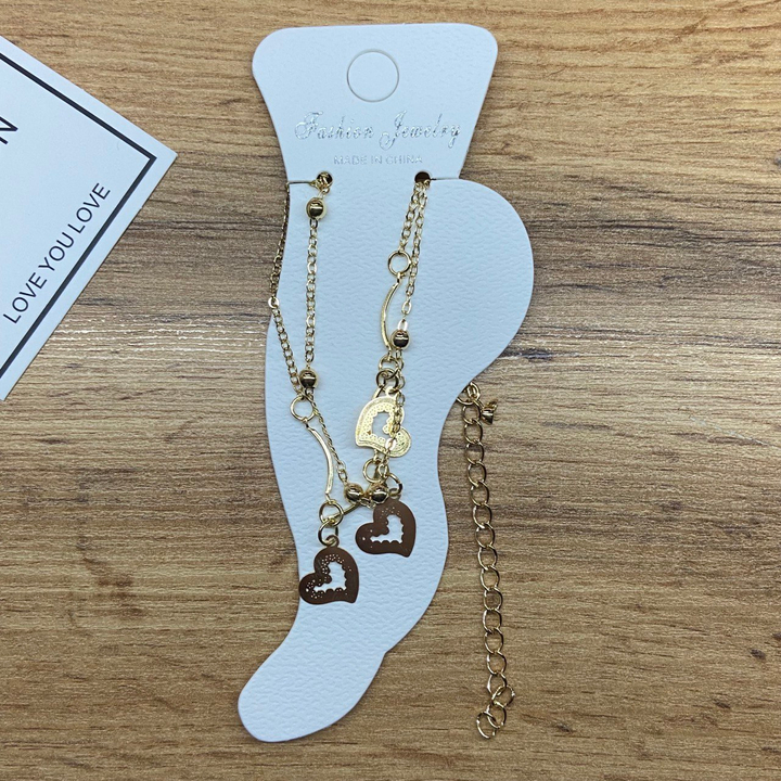 Браслет на ногу цепочка подвески Сердце фигурное палочки металл золотистый