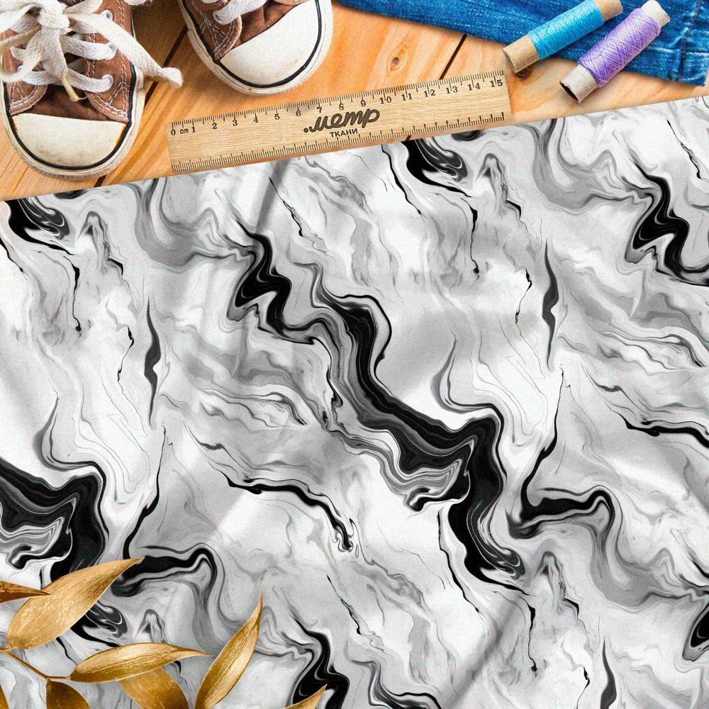 Ткань премиум интерлок серо-черные разводы