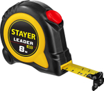 STAYER LEADER 8м / 25мм рулетка с автостопом в ударостойком обрезиненном корпусе