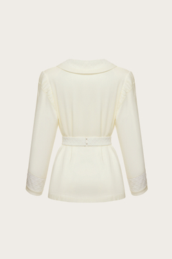 БЛУЗА ИЗ МОЛОЧНОГО ШЕЛКОВОГО ШИФОНА И КРУЖЕВА