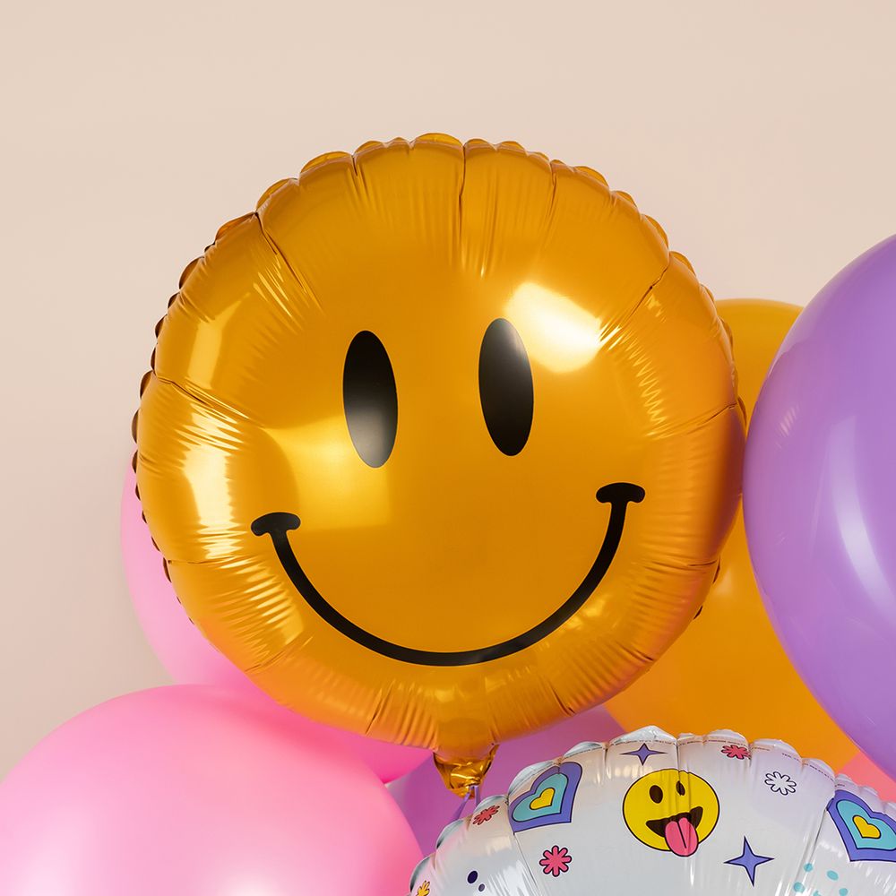 Шар (18''/46 см) Круг, Смайл, Желтый, 1 шт.