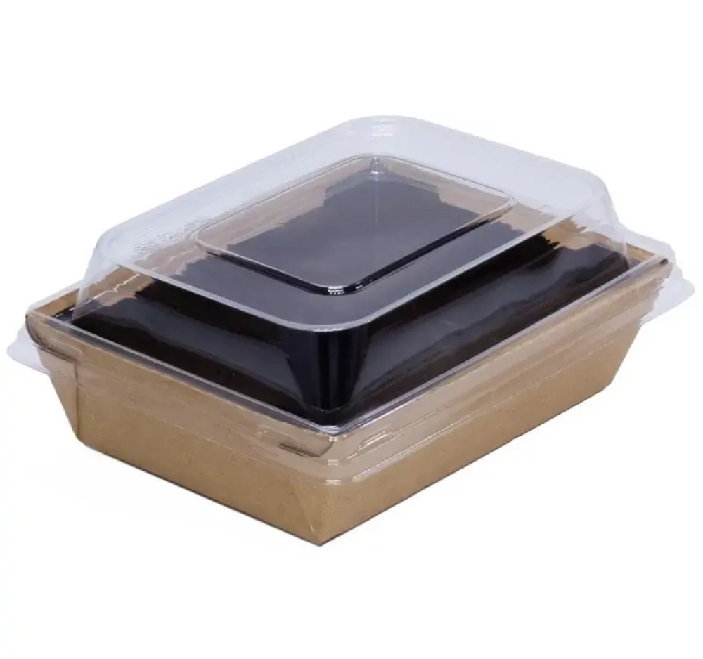 Контейнер бумажный Crystal Box Black 800 мл с купольной крышкой 207х130х70 мм черный/крафт