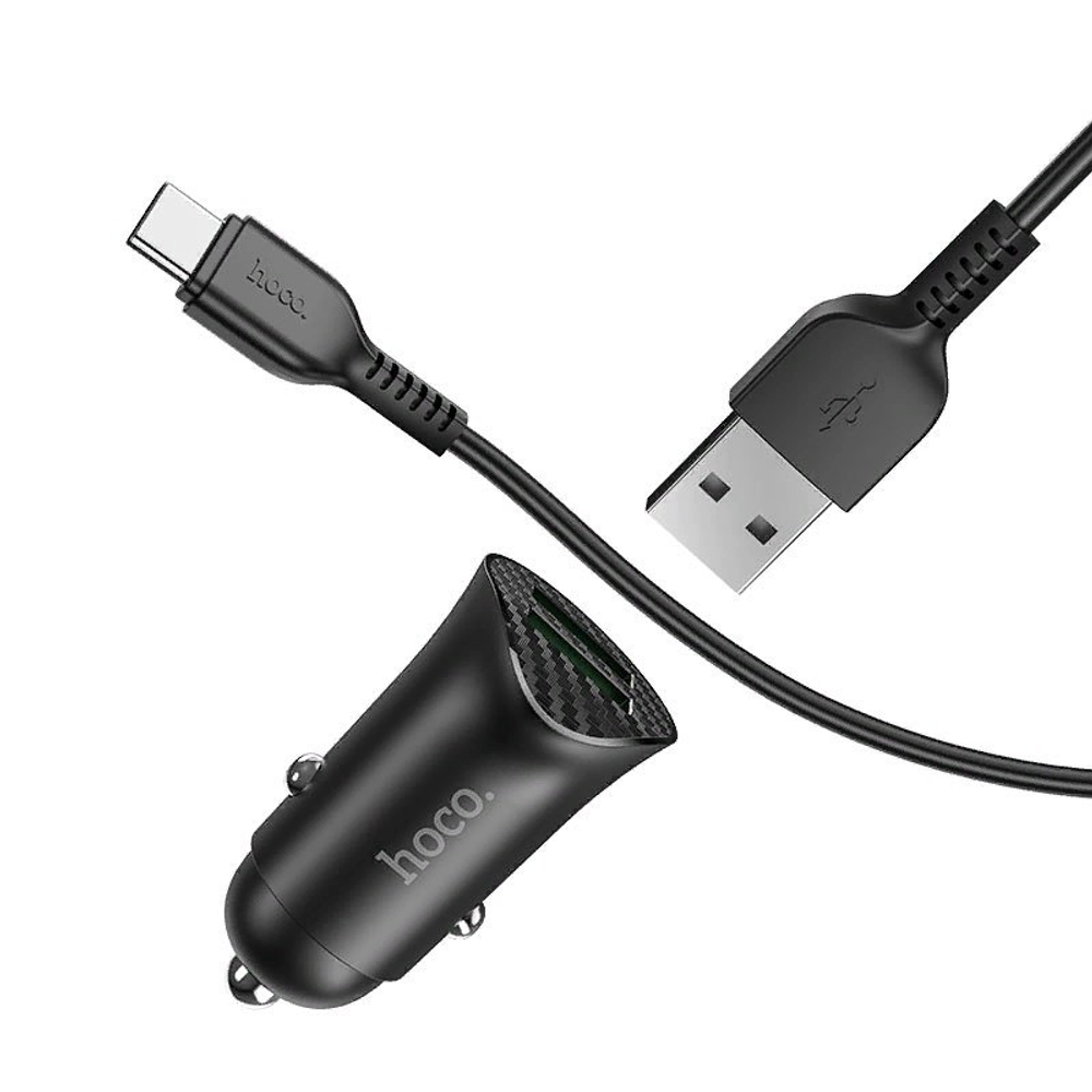 Разделитель автомобильный Hoco Z39 Farsighted dual port QC3.0 Car charger с кабелем Type-C (2USB: 3.6V-6.5V &amp; 3A 18W) Черный