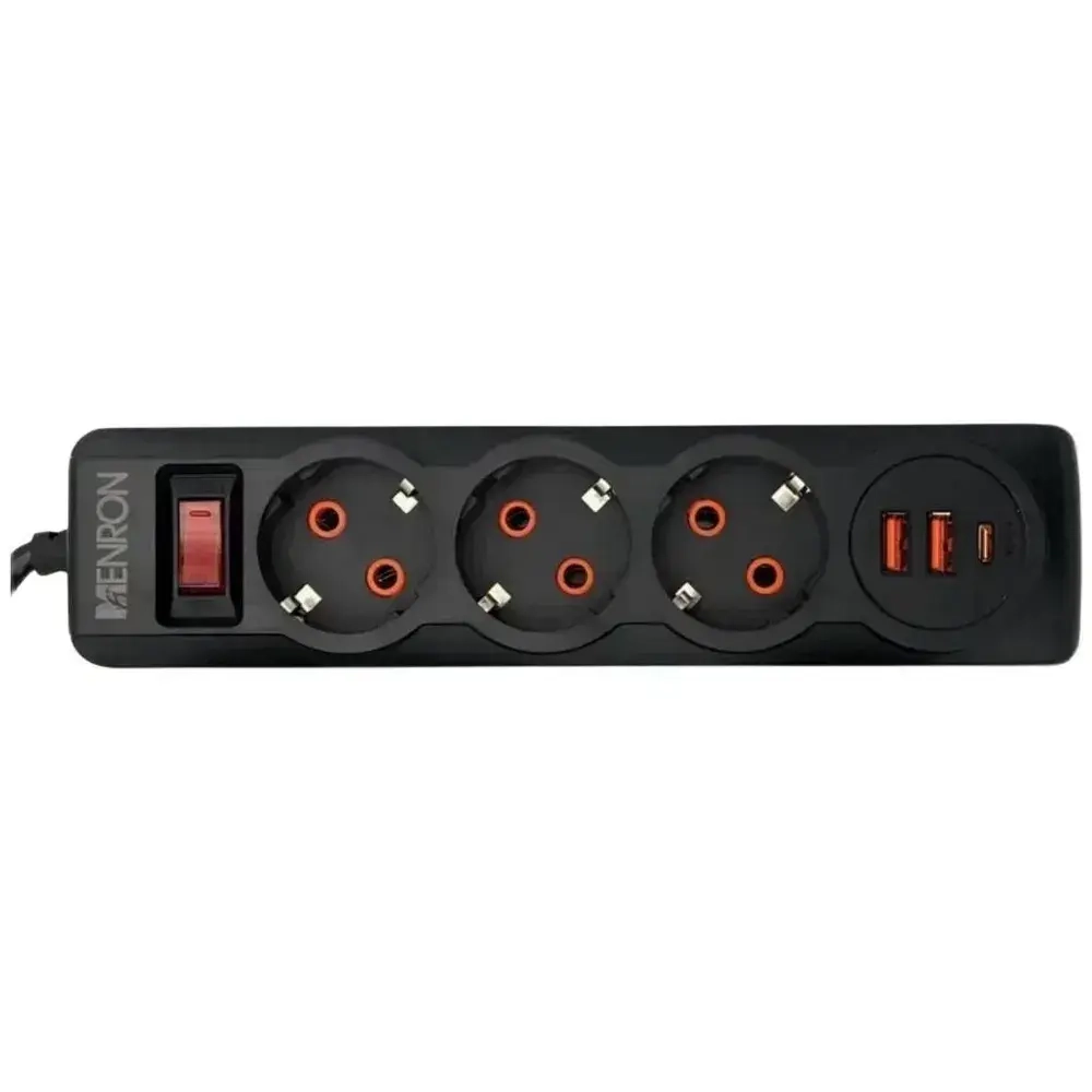 Сетевой фильтр с предохранителем и заземлением, 6 розетки + 5 USB / 1 TYPE-C быстрая зарядка 20 W, кабель 2м