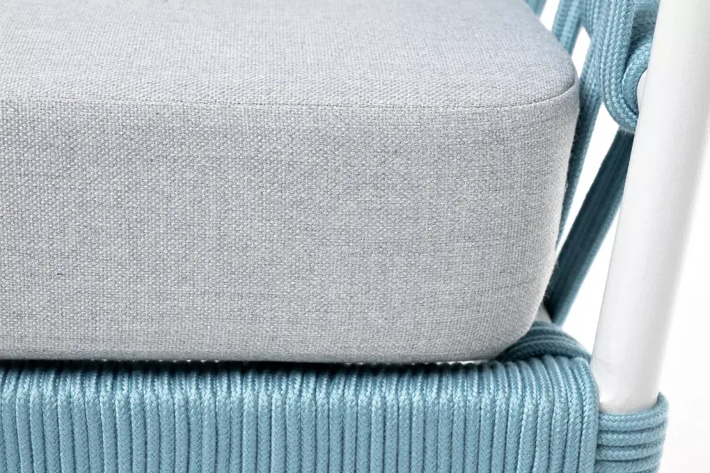 "Диего" кресло плетеное из роупа, каркас алюминий светло-серый (RAL7035) муар, роуп бирюзовый круглый, ткань светло-серая