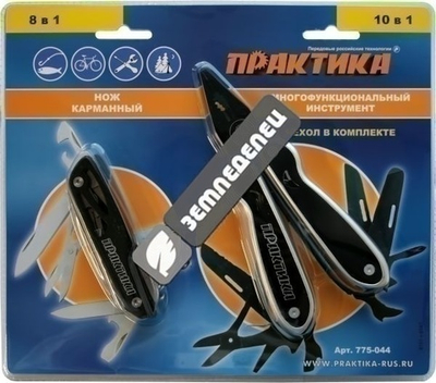 Мультитул ПРАКТИКА набор 2 пр. плоскогубцы 10 в 1+нож 775-044