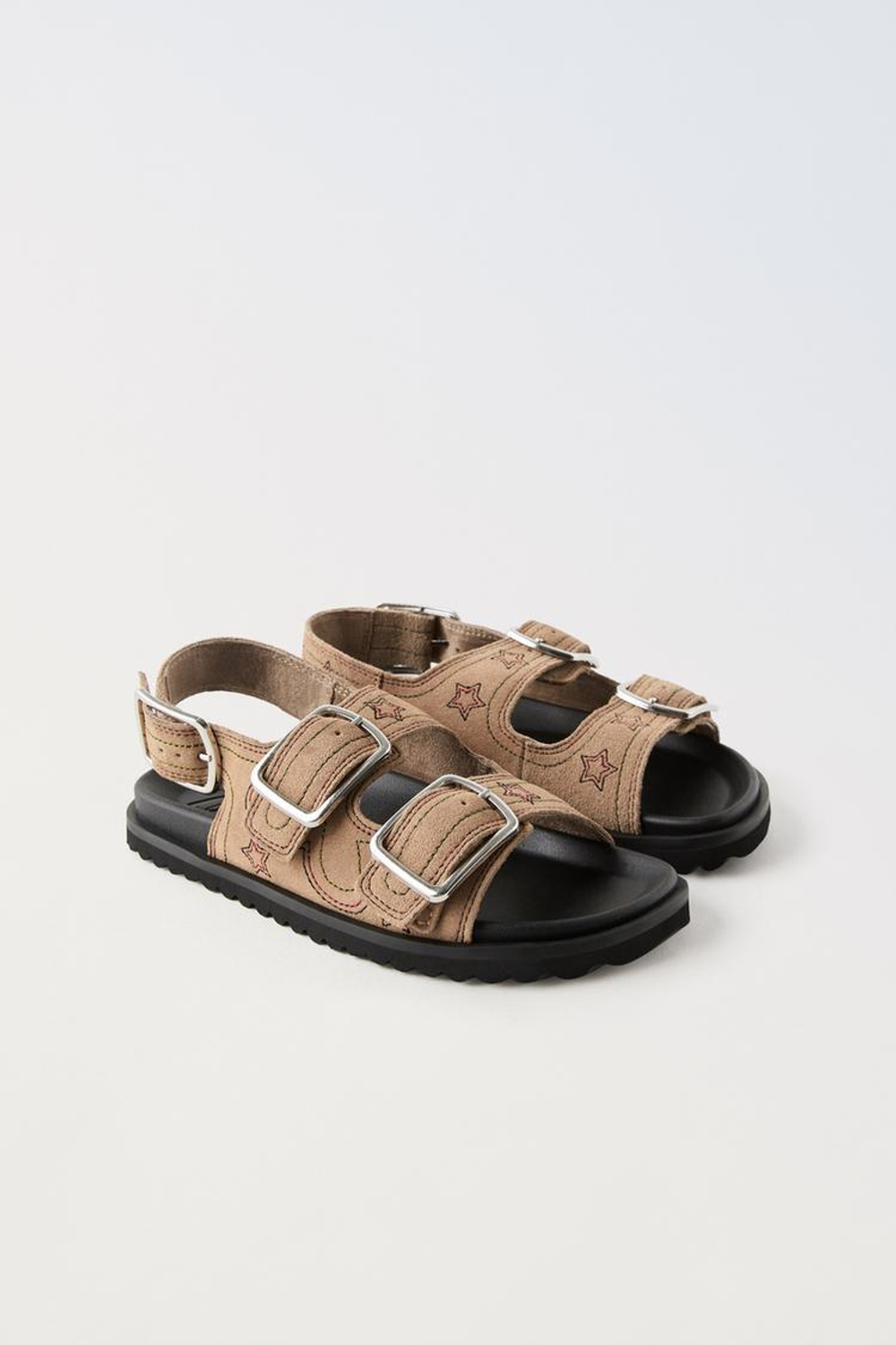 ZARA КОЖАНЫЕ САНДАЛИИ С ПРЯЖКАМИ, КОРИЧНЕВЫЙ