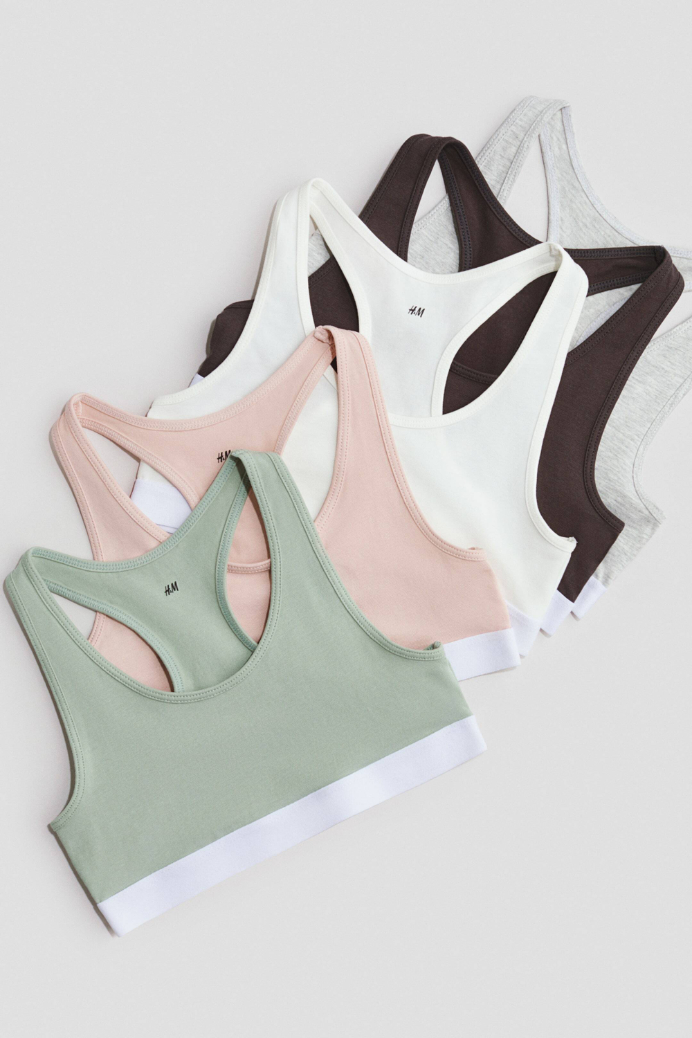 H&M Набор из 5 хлопковых топов, светло-зеленый