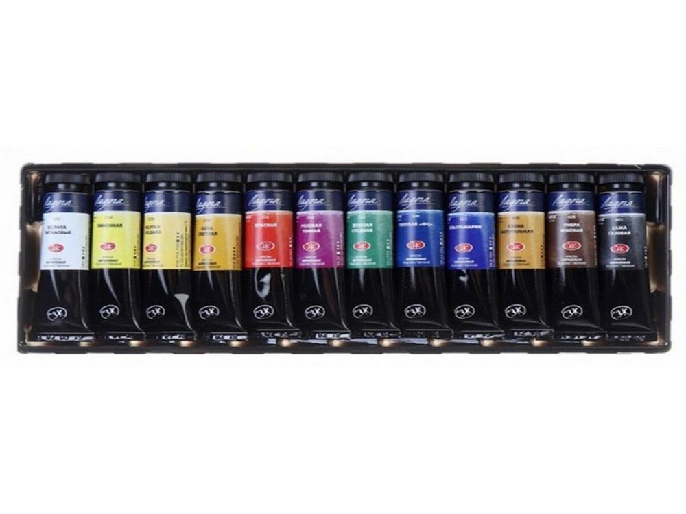 Краски акриловые художественные "Ладога", НАБОР 12 цветов по 18 мл, в тубах, 2241008