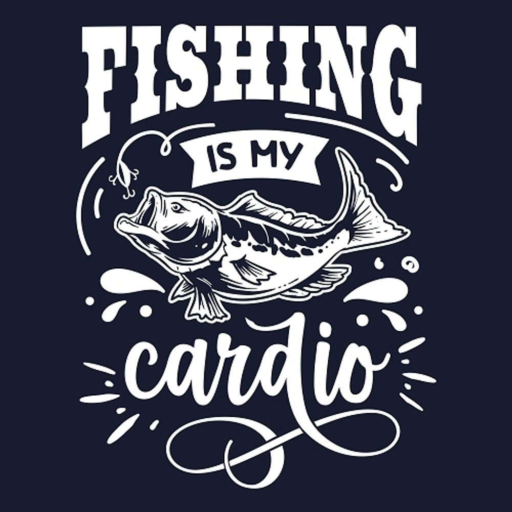 принт PewPewCat Fishing is my cardio для темно-синей футболки