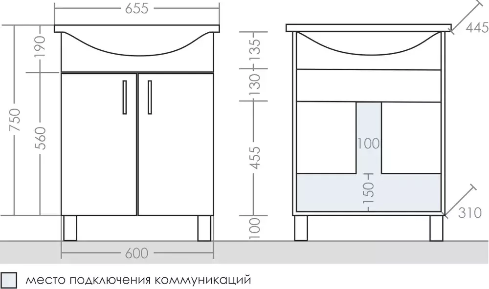 Тумба для комплекта СанТа Элеганс 65 201102