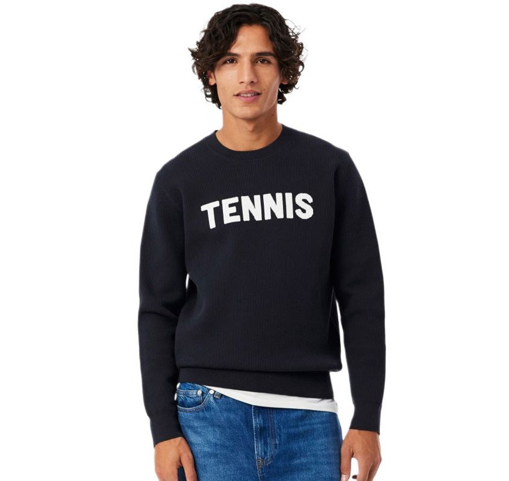 Мужская теннисная кофта Lacoste Jacquard Tennis Crew Neck - black/white