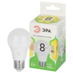 Лампочка светодиодная ЭРА GREEN LINE LED A60-8W-830-E27 GL E27 8 Вт теплый свет | Лампы cветодиодные Груша (A)
