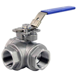 Stainless steel ball 3-way valve Threaded NPT/BSP T-type standard port Elephant RP.SS316.200.MM 986 psi with ISO 5211 mounting pad and handle