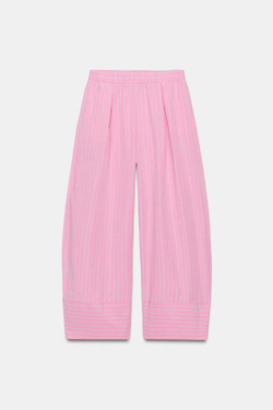 ZARA ШИРОКИЕ БРЮКИ ИЗ ПОПЛИНА, РОЗОВЫЙ/БЕЛЫЙ