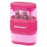 Точилка с ластиком 2 в 1 BRAUBERG "Double", 2 отверстия, яркие цвета корпуса ассорти, 271987