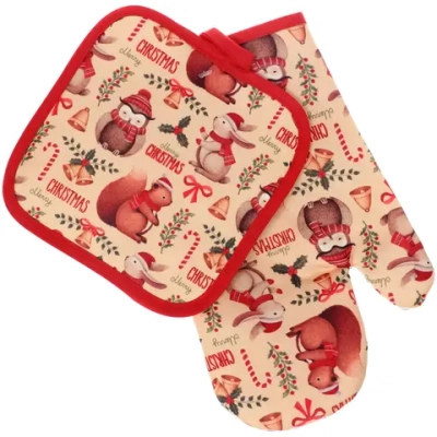 Прихватка в наборе с варежкой «Лесные зверушки» ,17,5*17,5 см и 26*17,5 см