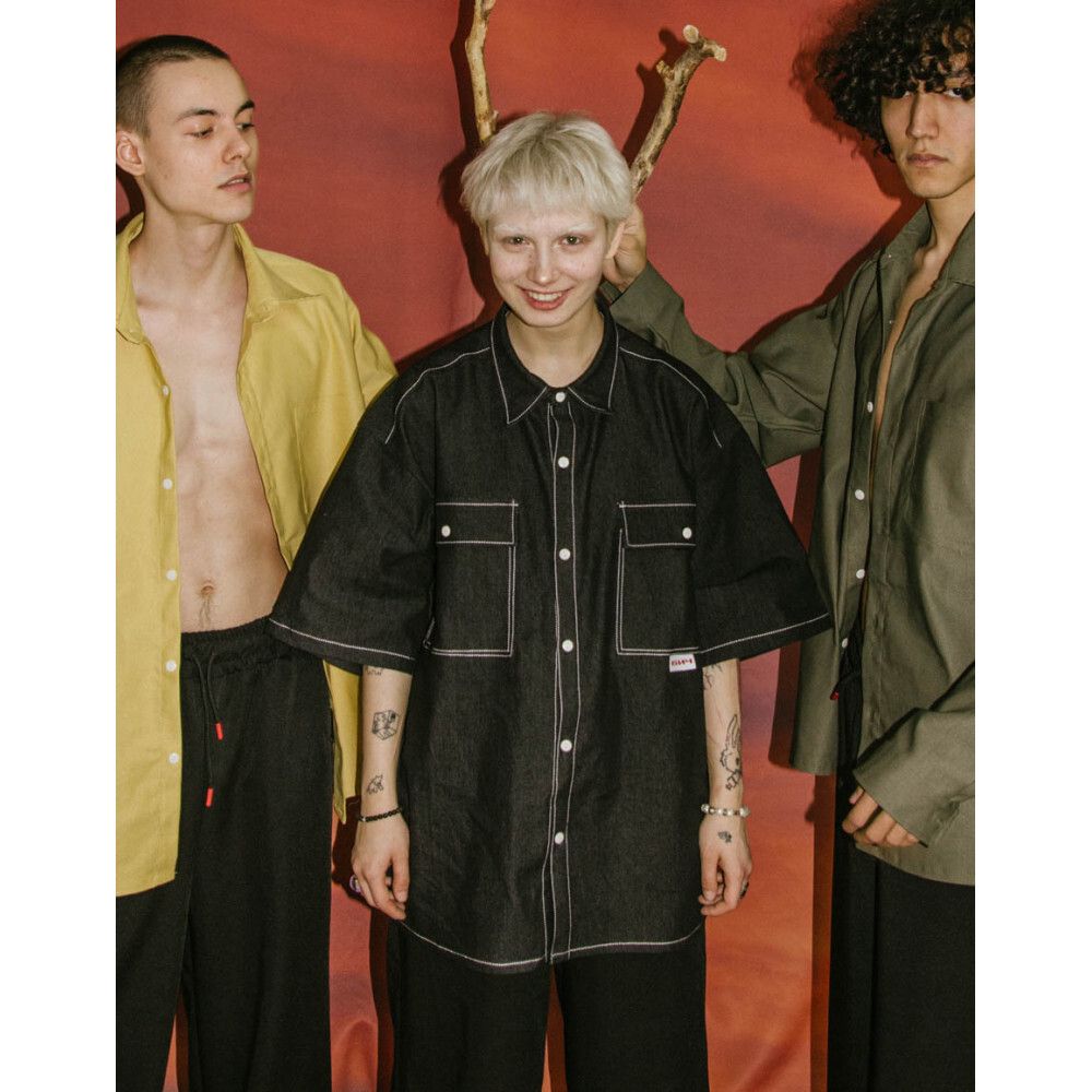 Рубашка БИЧ Джинсовая с Коротким Рукавом Черная