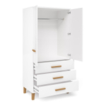 Шкаф 89х56х183, Чек, распашной для одежды, в детскую, спальню, прихожую, с дубовыми ручками и ножками, двухдверный, массив сосны, белый, Dipriz