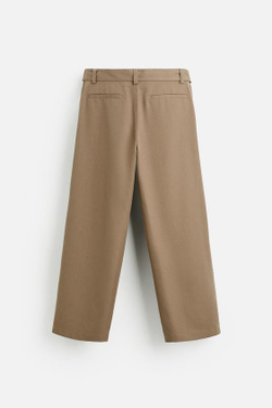 ZARA БРЮКИ С ЗАЩИПАМИ И РЕМНЕМ, РЫЖЕВАТО-КОРИЧНЕВЫЙ