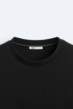 ZARA ФУТБОЛКА ИЗ РЕЛЬЕФНОЙ ТКАНИ, ЧЕРНЫЙ