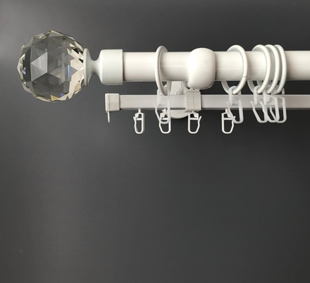 Карниз кованый "Ост Шар с огранкой" d25 мм двухрядный со второй направляющей, цвет белый