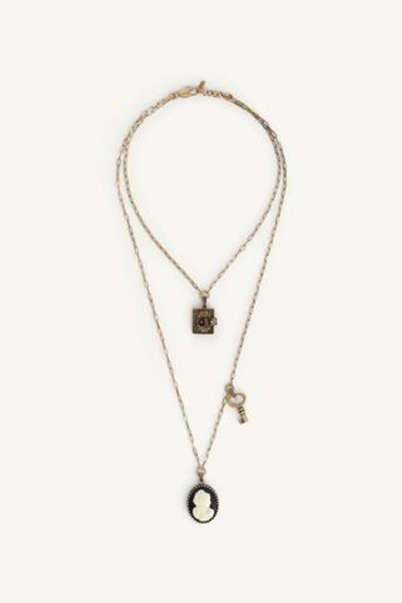 ZARA ОЖЕРЕЛЬЕ С КОНТРАСТНЫМИ ЗВЕНЬЯМИ И ПОДВЕСКАМИ, ЦВЕТ СОСТАРЕННОГО ЗОЛОТА