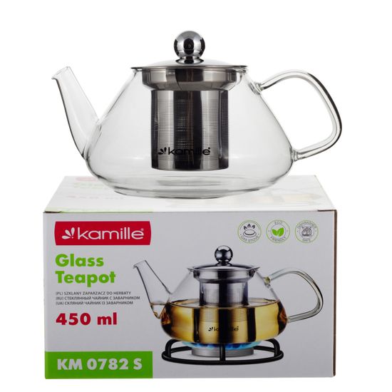 Стеклянный заварочный чайник 450 мл. Kamille KM-0782S со съемным ситечком