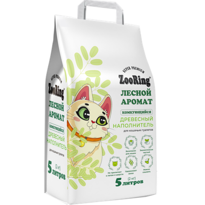 ZooRing Древесный комкующийся наполнитель Лесной Аромат, 2 кг/5л.