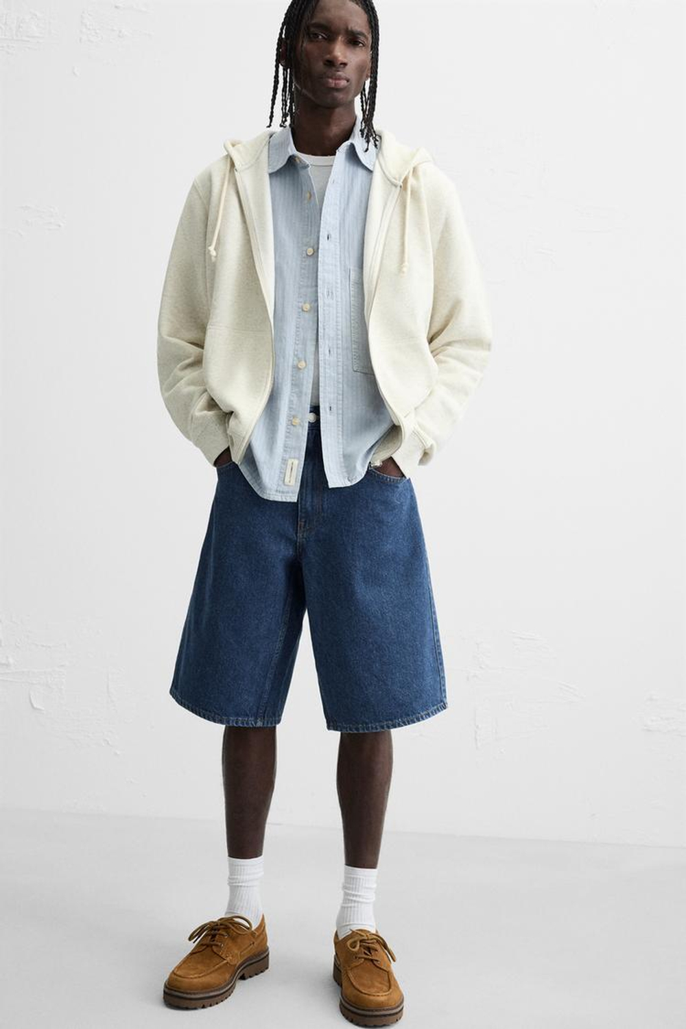 ZARA ДЖИНСОВЫЕ ШОРТЫ BAGGY-FIT, СИНИЙ