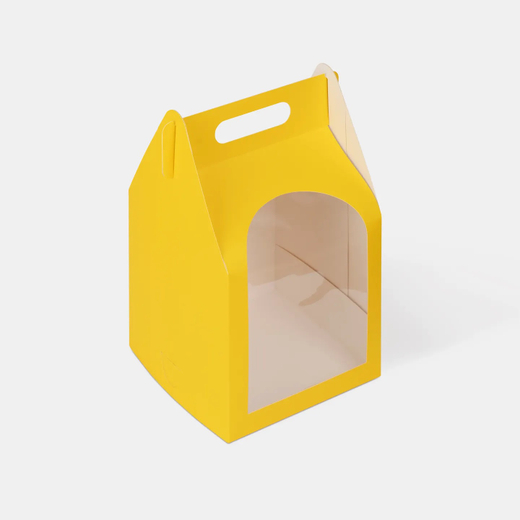 Коробка с ручкой и окном 180*180*240 мм (желтый)