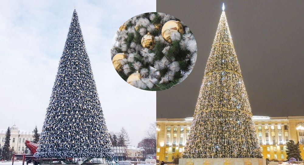 Уличная елка каркасная "Уральская сосна" (бело-зеленая леска) 22 м