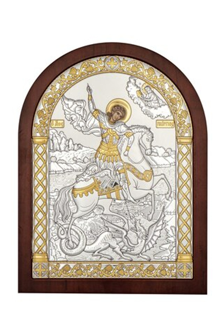 Георгий Победоносец, икона арочная, красное дерево 175х225