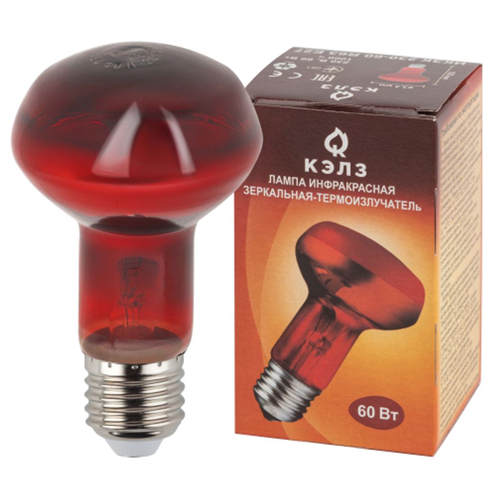 Инфракрасная лампа ЭРА ИКЗК 230-60 R63 Е27 для обогрева животных 60 Вт Е27