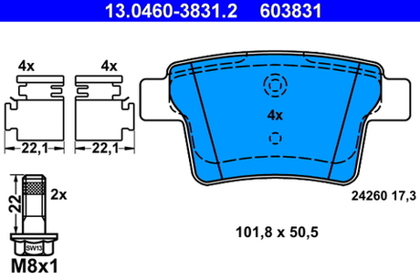 ATE - 13046038312-ATE - Brake Pad Set, disc brake